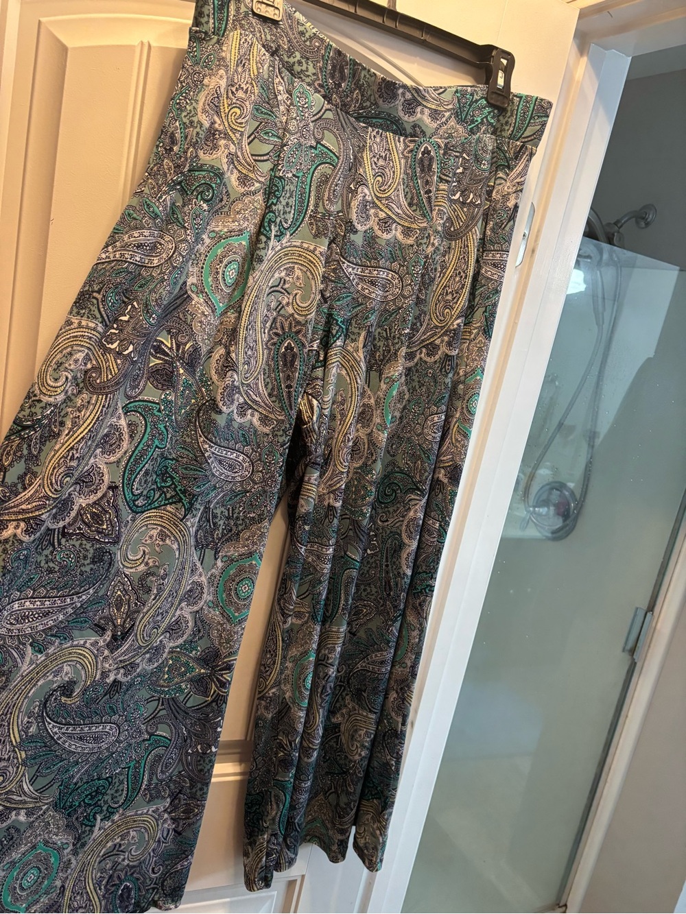 Cato Teal & Gray Paisley Wide-Leg Pull-On Pants